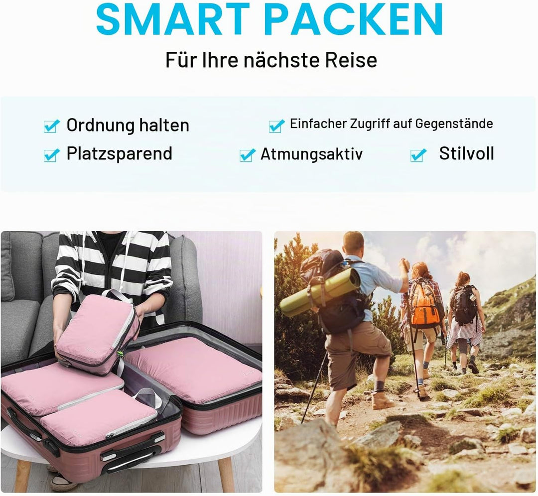 Compression Packing Cubes 3/4er Set, Gonex Kleidertaschen 4-teilig Verpackungswürfel, Kleidertaschen
