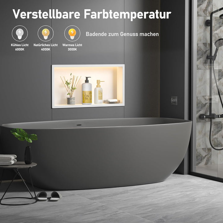 Wandnische Dusche Edelstahl mit LED,Duschnische mit Beleuchtung für Badezimmer Aufbewahrung,Einbau-N