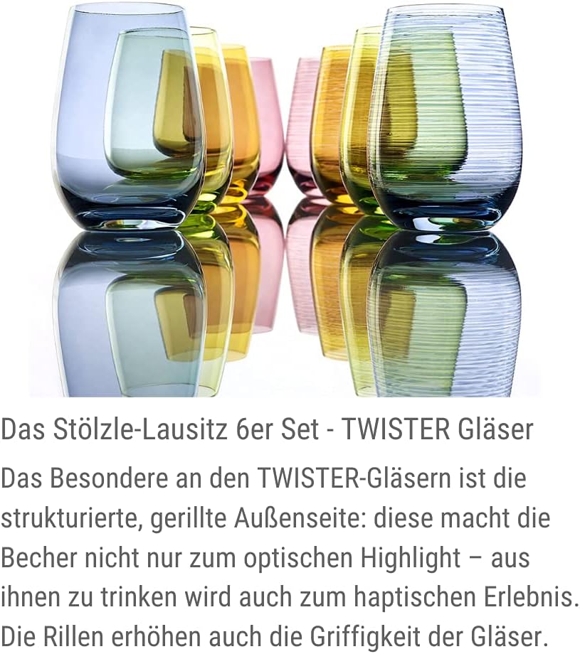Stölzle Lausitz Gläser TWISTER 465 ml Bernstein I Trinkgläser 6er Set I Gläser-Set spülmaschinenfest