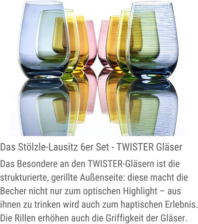 Stölzle Lausitz Gläser TWISTER 465 ml Bernstein I Trinkgläser 6er Set I Gläser-Set spülmaschinenfest