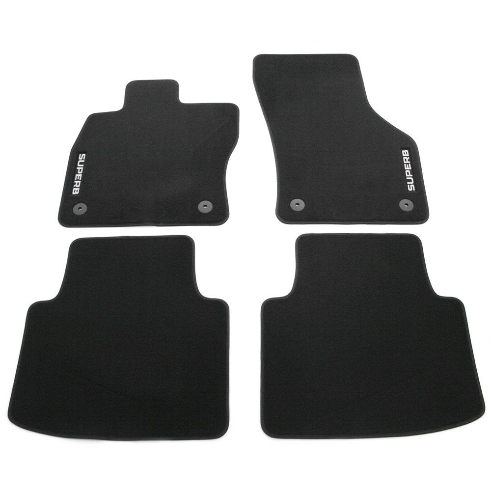 Skoda 3V1061404 Prestige Textil Fussmatten Satz Premium Velours 4X Stoffmatten schwarz mit Superb Sc
