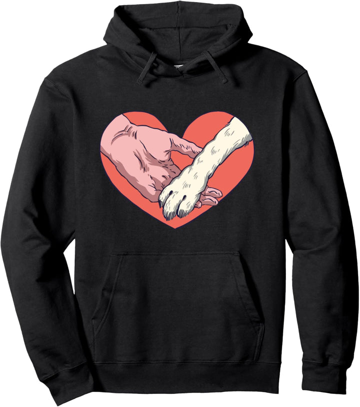 Pfote und menschliche Hand im Herzen. Pullover Hoodie