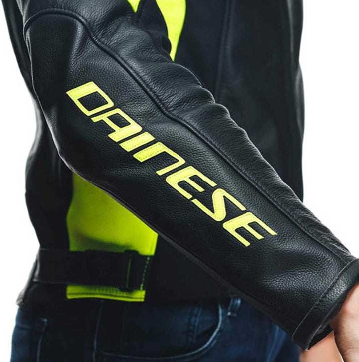 Dainese Racing 4 Damen Motorrad Lederjacke Schwarz/Gelb 42, 42