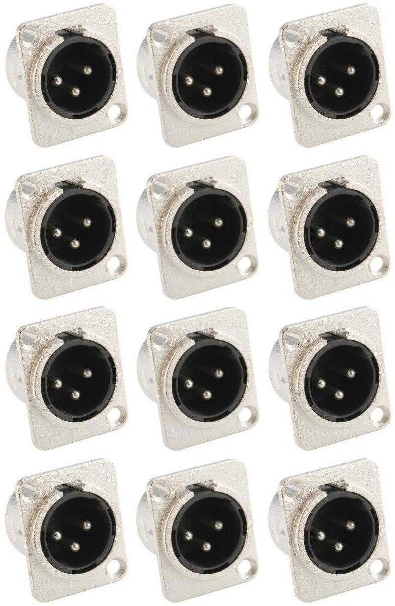 7838-12er Set XLR-Einbaubuchse male/männlich 3-pol D-Typ silber Einbaustecker