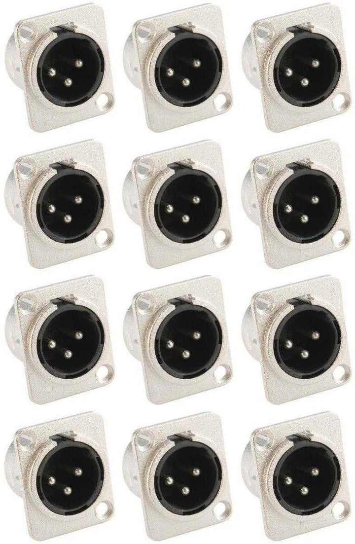 7838-12er Set XLR-Einbaubuchse male/männlich 3-pol D-Typ silber Einbaustecker