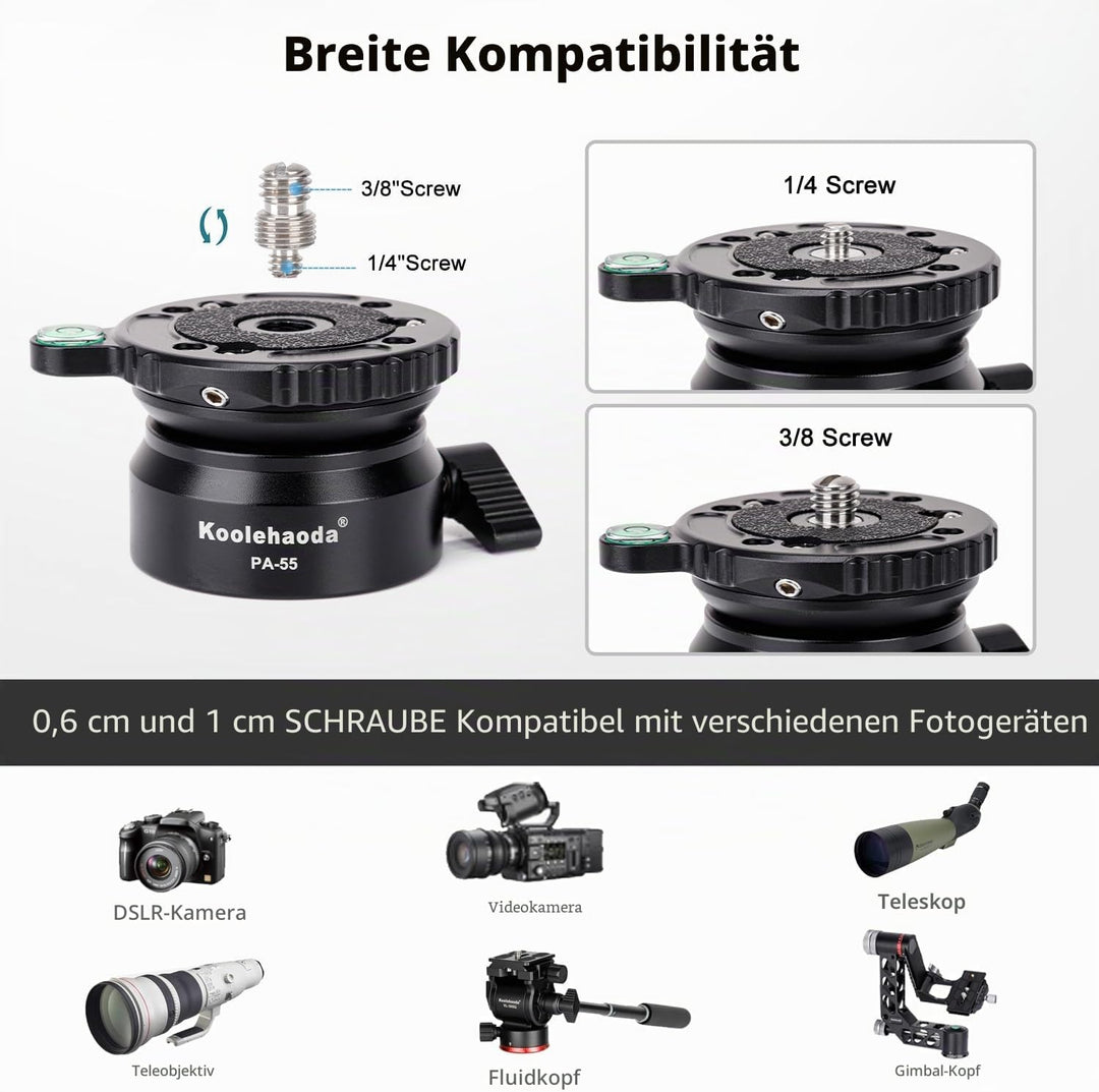 Koolehaoda PA-55 Stativ Nivellierbasis Leveling Base +/- 15 Grad Präzisionseinstellung mit 1/4 Zoll