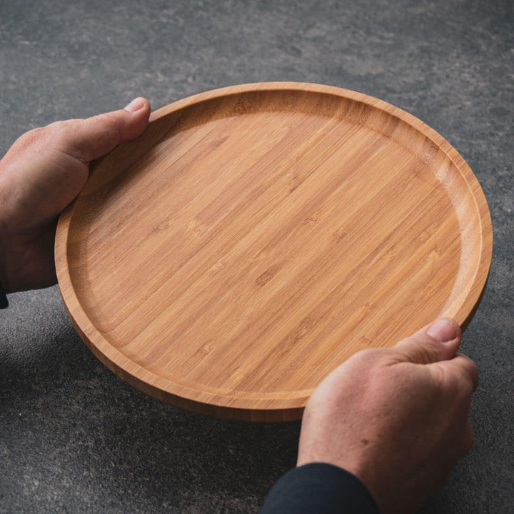pandoo 100% Bambus Teller | Runde Holzteller, Bamboo Plates, Bambus Deko, Speiseteller, Bambus Gesch