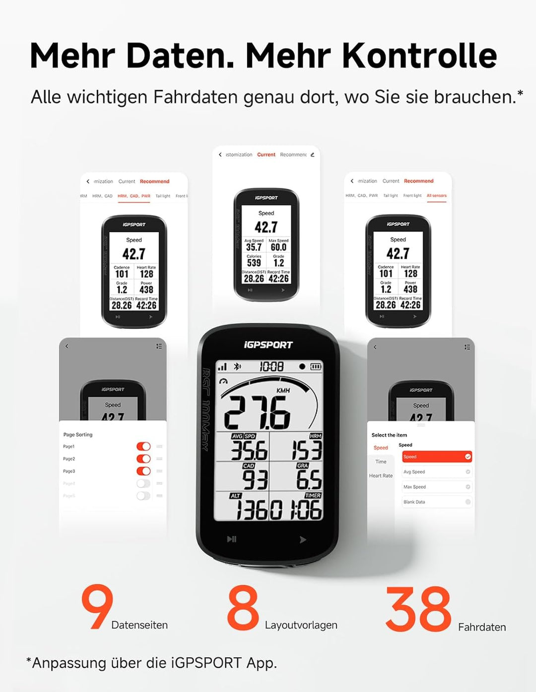 iGPSPORT BSC100MAX Fahrradcomputer Kabellos, 3 Zoll Display Automatische Aufnahme, 40H Akkulaufzeit,