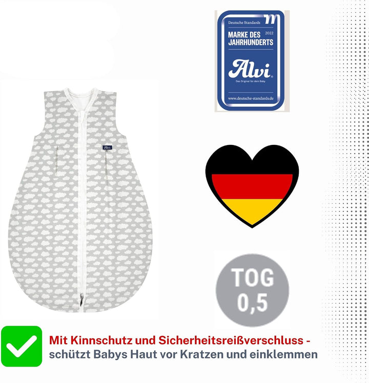 Alvi Schlafsack Baby Mäxchen light I leichter Babyschlafsack ärmellos I Sommerschlafsack Baby, Junge