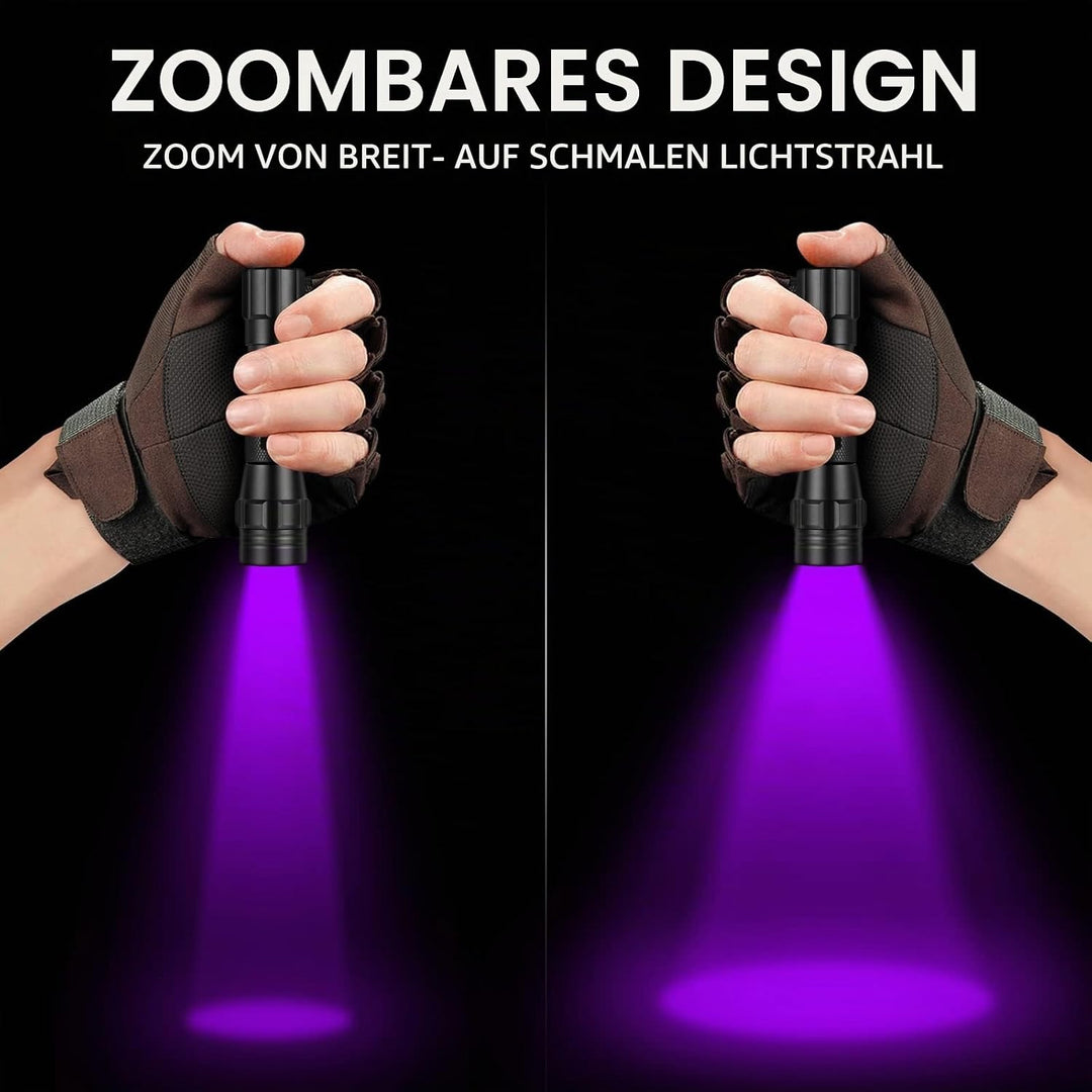 UltraFire UV Taschenlampe 395-405nm Schwarzlicht Zoombare Ultraviolett LED Taschenlampe mit Holster,