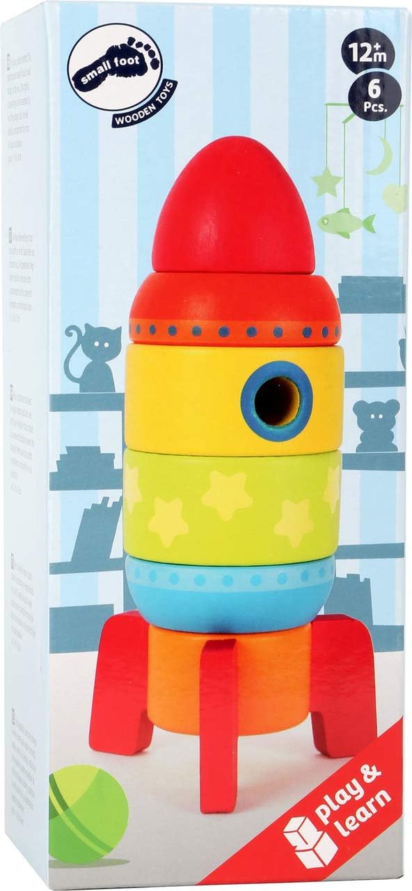 small foot Stapelspielzeug Rakete aus Holz, fünf Steckteile fördern die Feinmotorik, für Kleinkinder