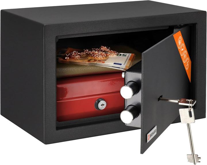 Brihard Home Tresor Safe mit Doppelbartschloss - 20x31x20cm Sicherheits-Safe 11 L - Titangraue kratz