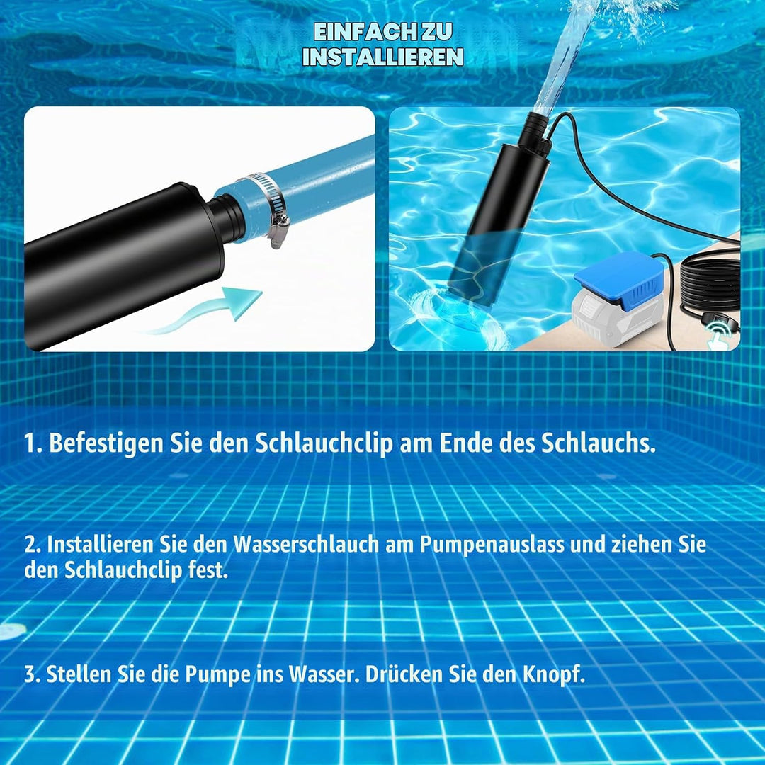 Tauchpumpe Kompatibel mit Bosch GBA 18V Batterie, 30L/min, Lift 15FT, 120W angetriebene Wasserpumpe,