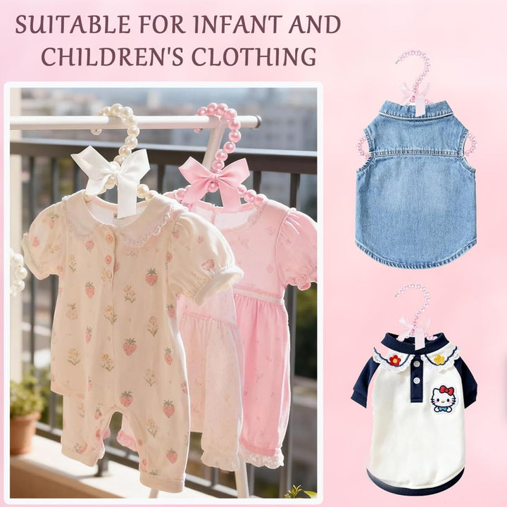 4 Stück Mini Kleiderbügel Perlen Kinderkleiderbügel mit Schleifeband Plastik Pearl Babykleiderbügel