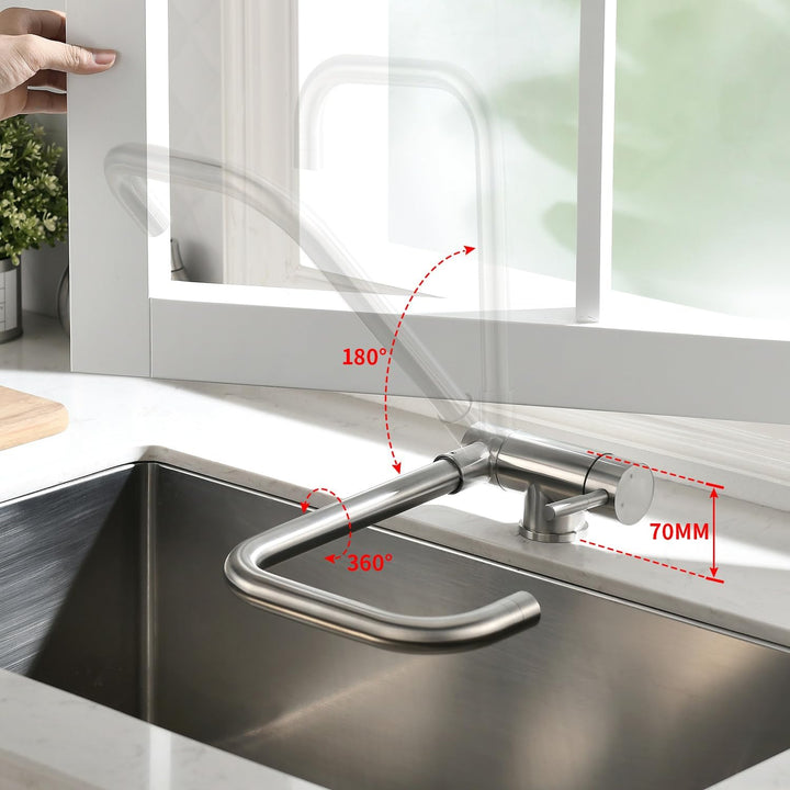CECIPA Hochdruck Wasserhahn Küche Klappbar 180°, Vorfenster Küchenarmatur Klappbar mit 2 Strahlarten