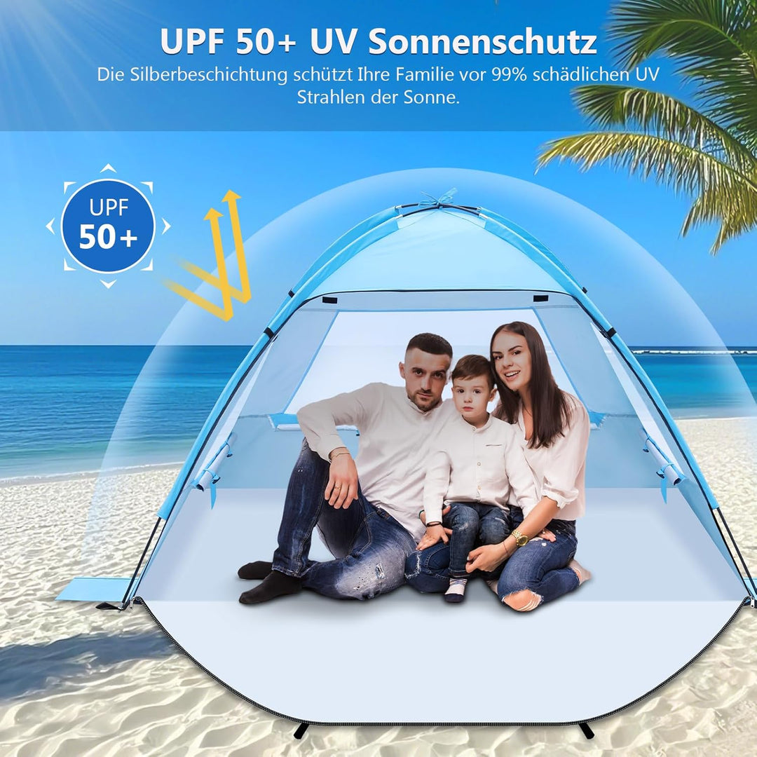 Strandmuschel Tragbarer Strandzelt Sonnenschutz Windschutz Zelt mit UV-Schutz 50+ Camping Zelt für S