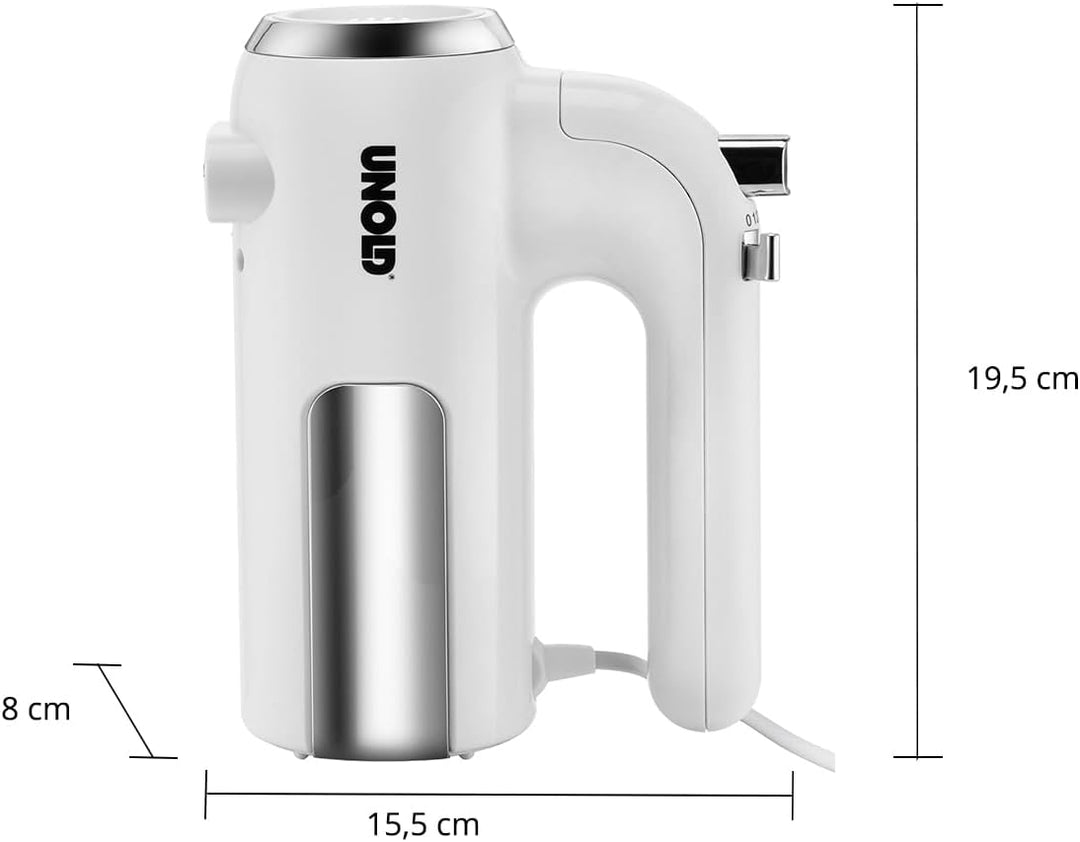 Unold 78710 Handmixer - MIxer, Weiss, 450W, Edelstahl, BPA-frei, spülmaschinengeeignet, 5 Geschwindi