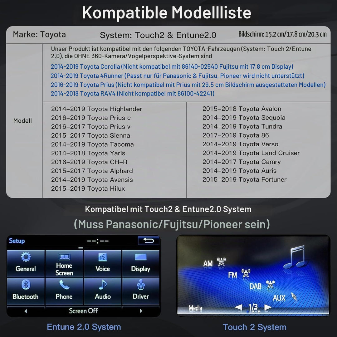 CARabc Wireless Carplay Android Auto Adapter für Toyota mit Entune2.0 2014-2019, passend für CH-R/Tu