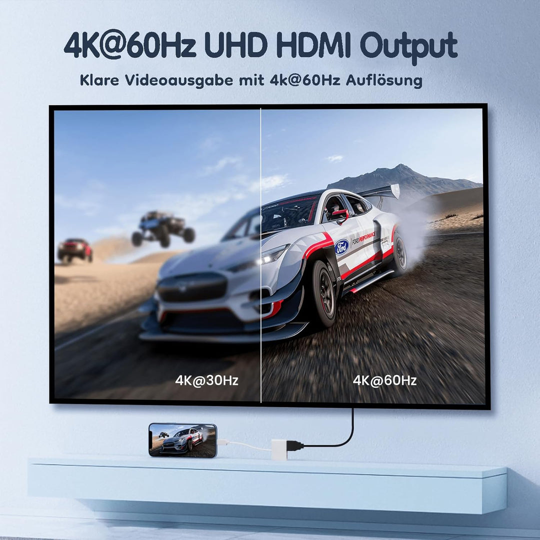 USB C to 4K 60Hz HD.MI Adapter für iPhone 15 zu HDTV, 2 in 1 Typ C Digital AV adapt Sync Bildschirm