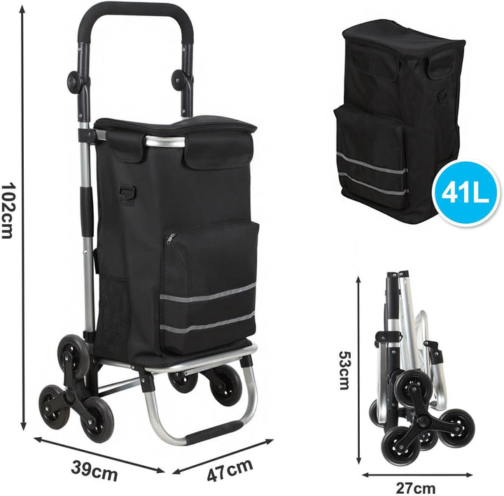 Einkaufstrolley Treppensteiger mit Kühlfach | 50kg Traglast & Grosses Volumen | 3-Rad-Treppensystem,