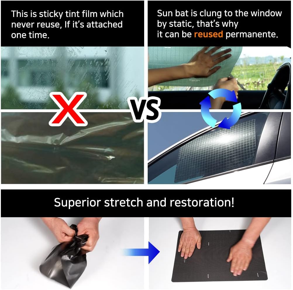 Sun Bat Statisch haftende Auto-Sonnenschutzfolie 6-er Packung Die einzige zertifizierte Autofenster-