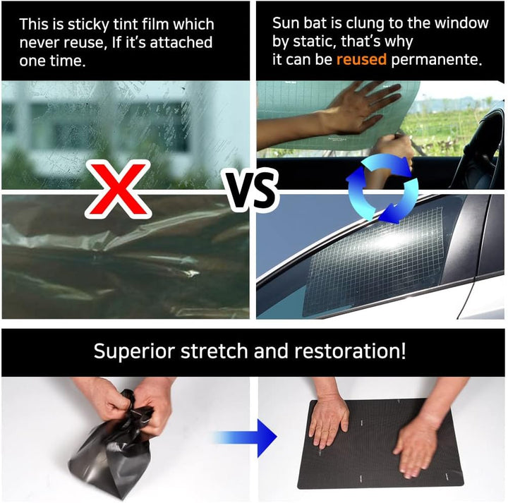 Sun Bat Statisch haftende Auto-Sonnenschutzfolie 6-er Packung Die einzige zertifizierte Autofenster-
