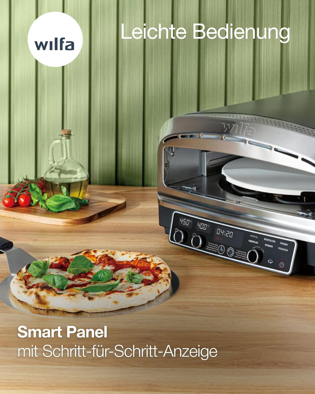 Wilfa CRUST Elektrischer Pizzaofen 2200W I Pizzaofen für bis zu 450 °C mit drehbarem 13" Pizzastein