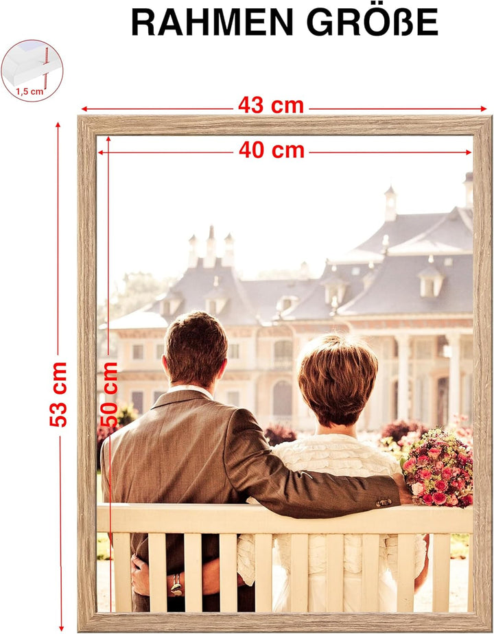 CABBEL Doppelpack (2er Set) Bilderrahmen 40x50 cm, Eiche, stabiles MDF-Holz Rahmen, bruchsicherem Pl