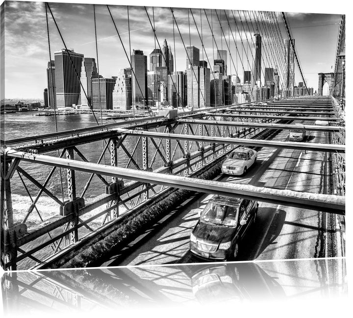Pixxprint Monocrome, Gelbes Taxi in New York auf Brücke, Format: 100x70 auf Leinwand, 100x70