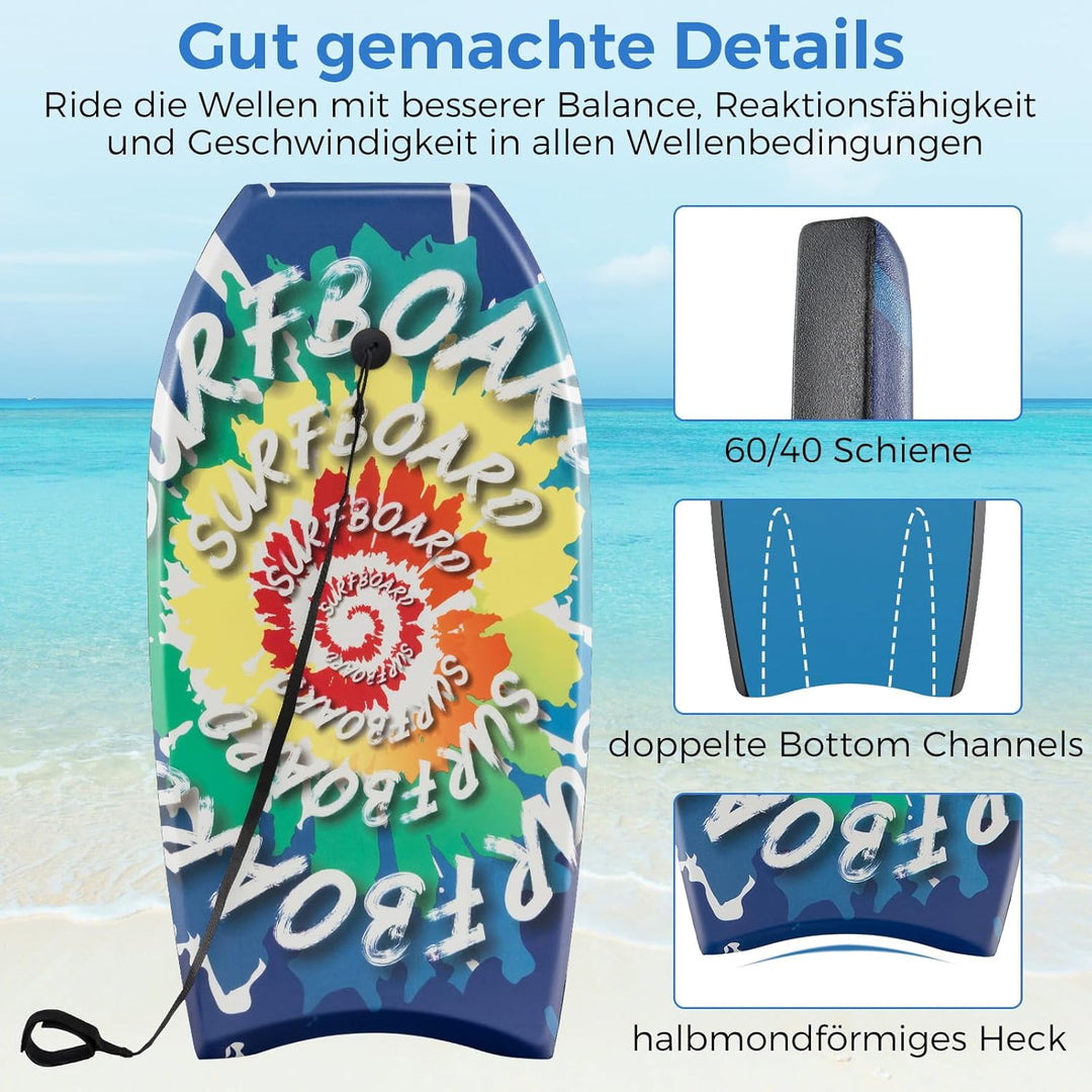 COSTWAY Bodyboard für Kinder, Surfbrett mit EPS-Kern, XPE-Deck, HDPE-Unterseite & Handgelenkschlaufe