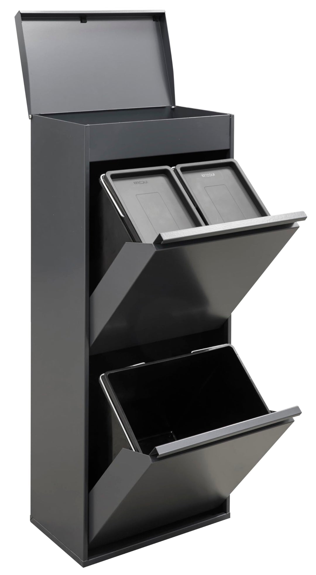 ARREGUI Top CR424-B Mülltrennsystem aus Stahl mit Aufbewahrungsbox mit Deckel | 3 Fächer Mülleimer f