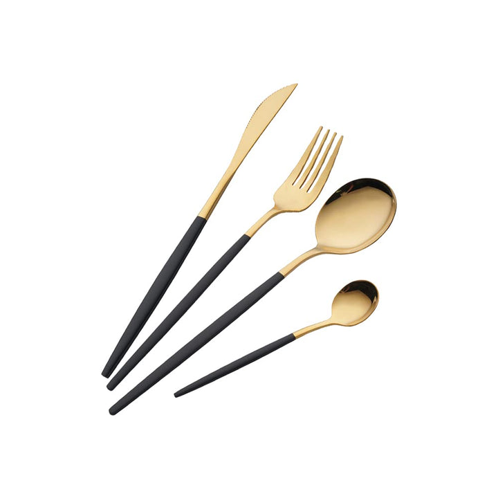 OUQIWEN16 Stück Besteck Schwarz Gold,Edelstahl Besteckset,Einschliesslich Steakmesser/Tafelgabeln/Su