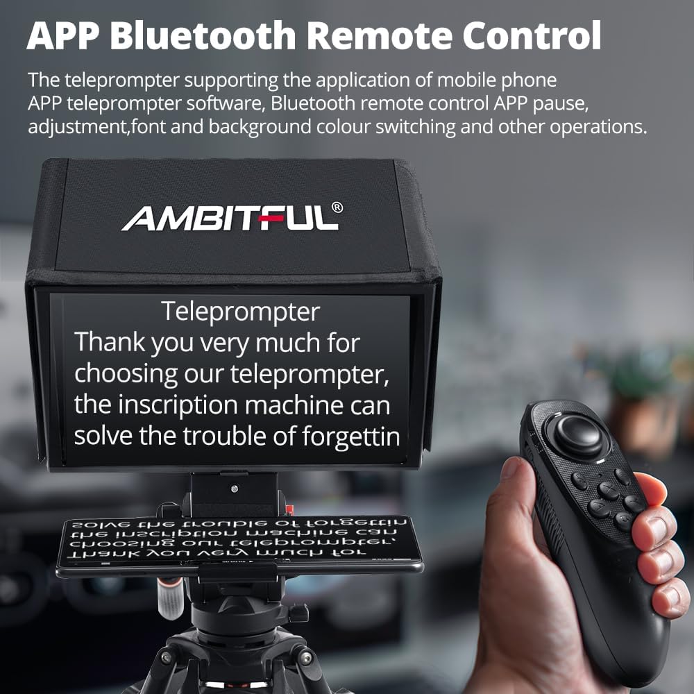 Ambitful T14Pro Teleprompter für Kamera, iPad, Android-Tablet, Smartphone, App-Steuerung/keine Monta
