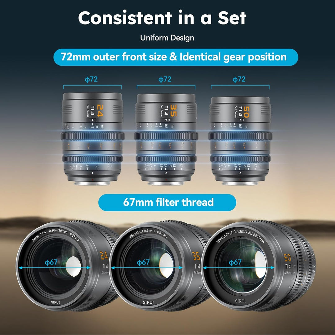 SIRUI VP-1 Vision Prime 1 T1.4 Vollformat-Cine-Objektivset, 24 mm, 35 mm, 50 mm Kinoobjektiv mit man