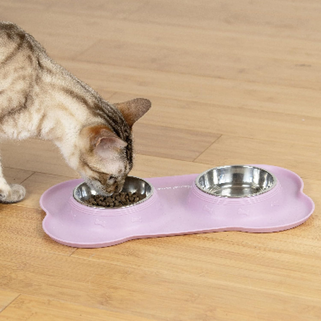 KaraLuna Napfunterlage aus Silikon mit Edelstahl Futternapf I Für Katzen & Hunde (200ml, Rosa) Rosa