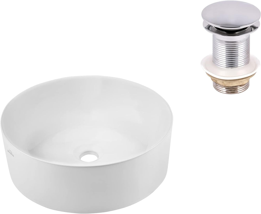 VBChome Waschbecken 41 cm Keramik Weiss Oval Pop-up ventil Click-Clack Waschtisch Handwaschbecken Au