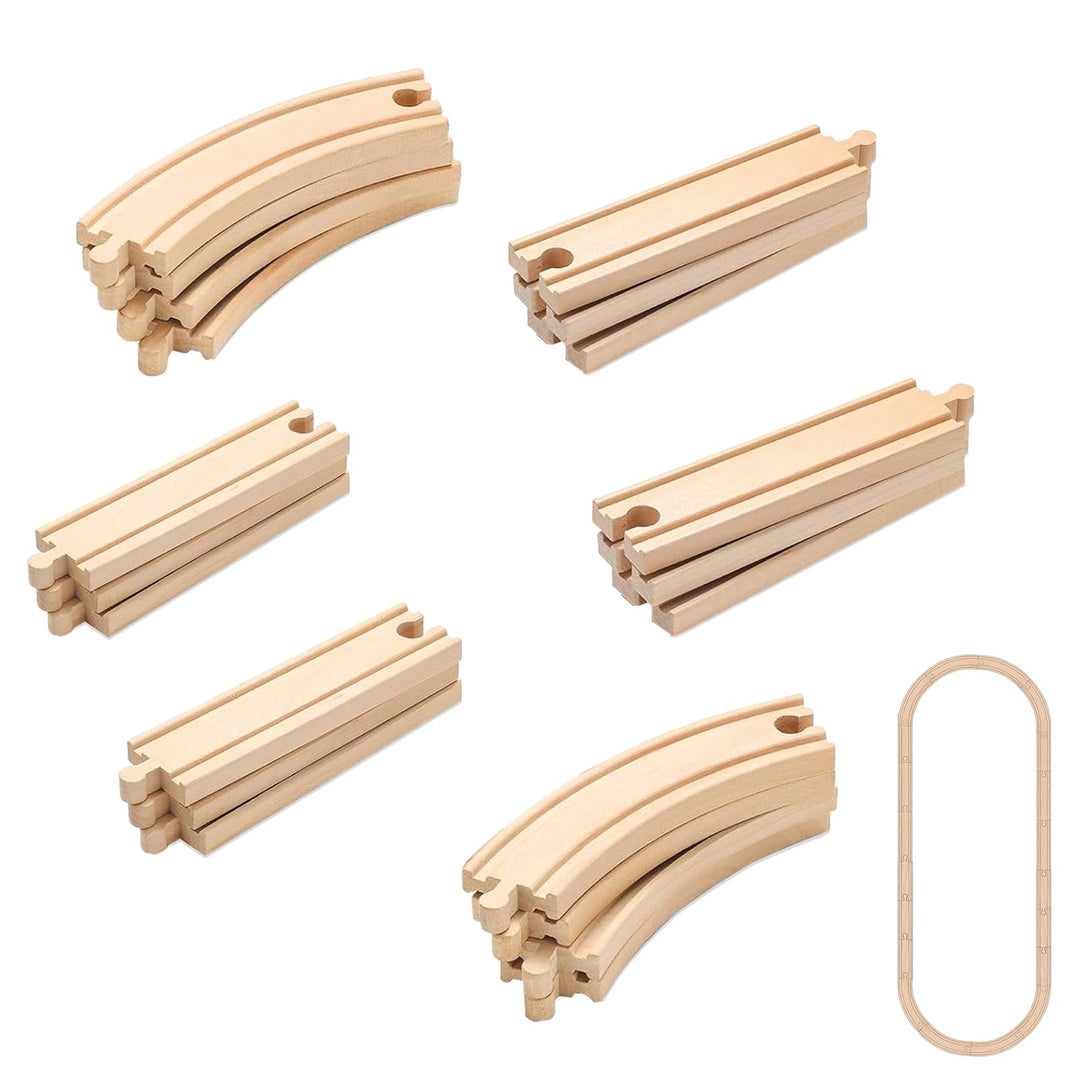 20pcs Eisenbahn Schienen Set | Gerade und Gebogene Schienen bilden eine rund Holzeisenbahn | für Kin