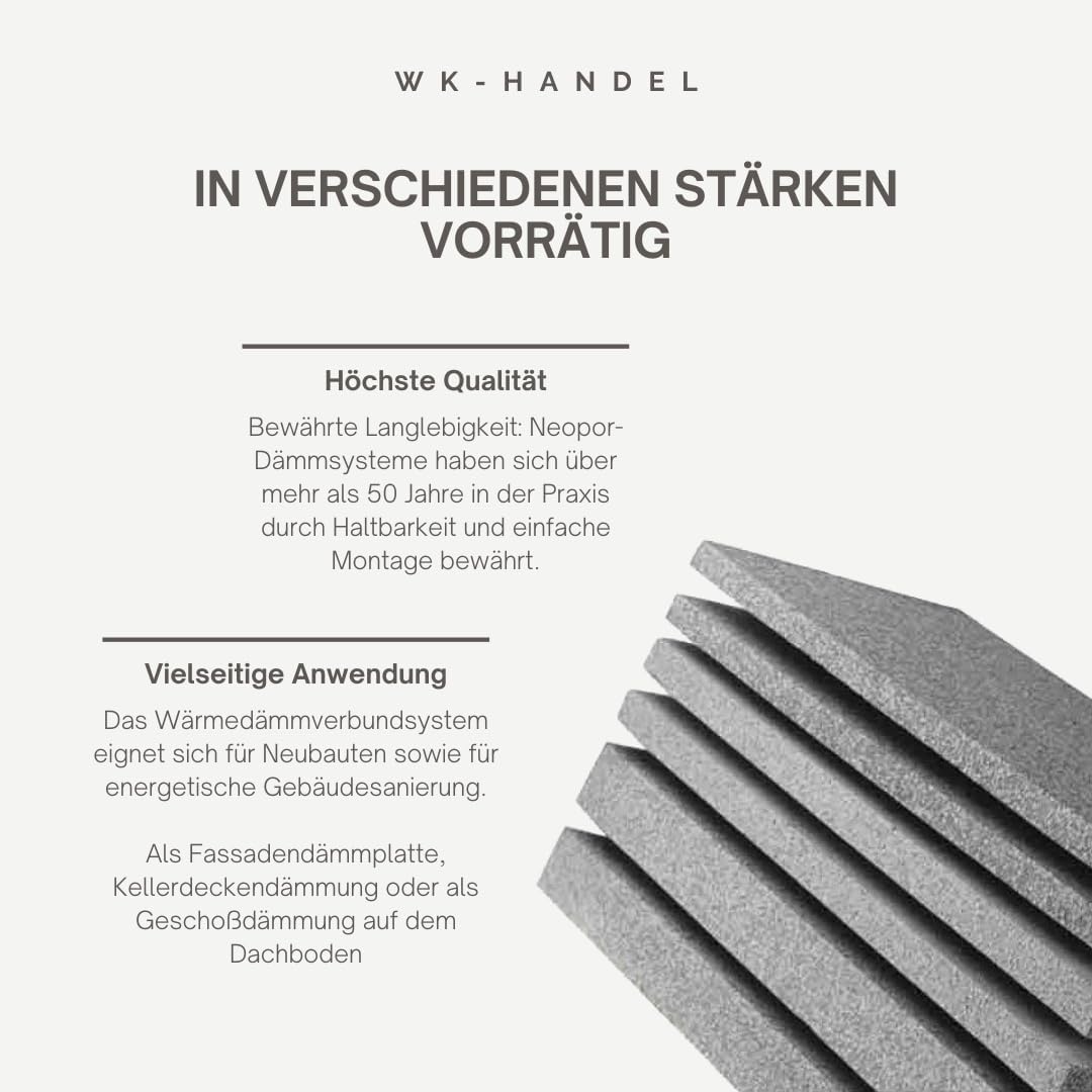 1,5m² Neopor Dämmplatten, 140 mm Stärke, WLG 032, 1000 x 500 mm, EPS NEO Fassadendämmung – Styropor