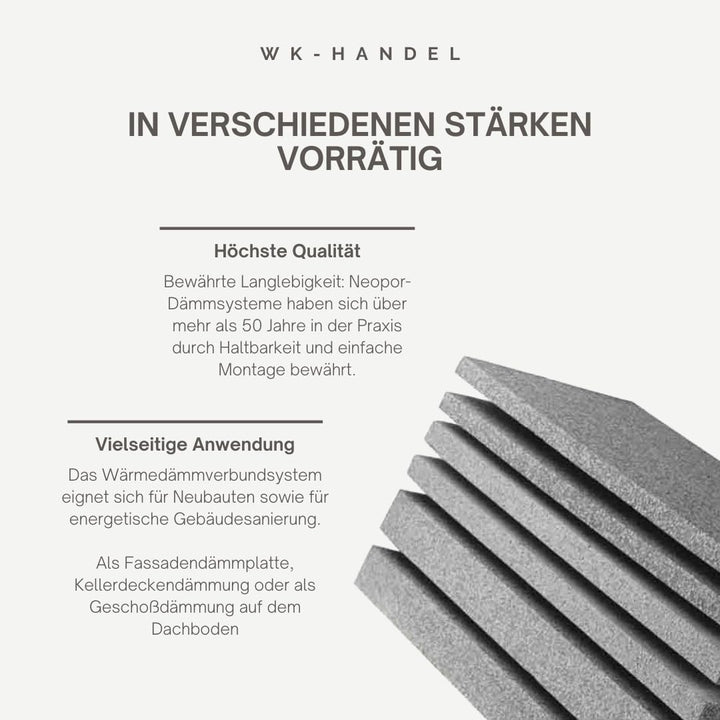 2m² Neopor Dämmplatten, 100 mm Stärke, WLG 032, 1000 x 500 mm, EPS NEO Fassadendämmung – Styropor WD