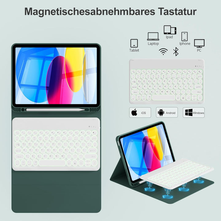 ZOPSGYU Hülle mit Tastatur für iPad A16 11. /10. Generation 2025/2022, 11/10,9 Zoll, Farben Beleucht