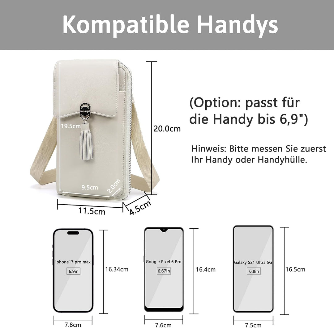 Pearl Angeli Weiches Echtes Leder Handy Umhängetasche - Handytasche Geldbörse Damen RFID Schutz klei
