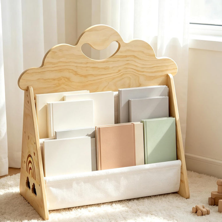 Montessori Bücherregal Kinder, Kinder Bücherregal Holz, Kinderbücherregal, Doppelseitiges Holzregal
