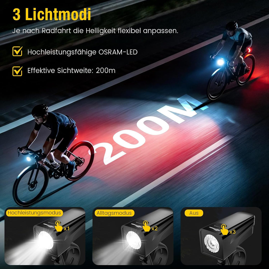 toptrek Fahrradlicht Set USB Aufladbar, StVZO Zugelassen Fahrrad Lichter LED Set, IPX5 Wasserdicht F