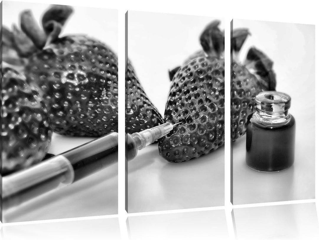 Pixxprint Erdbeeren mit Lebensmittelfarbe als Leinwandbild/Grösse: 3 Teilig (120x80) cm/Wandbild/Kun