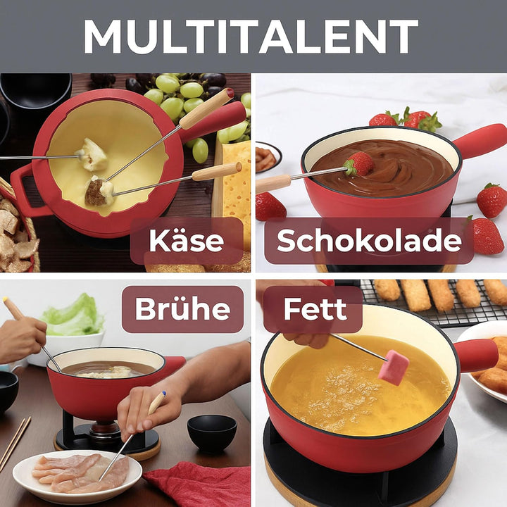 osoltus Fondue-Set für Schokoladen-, Fleisch- oder Käsefondue - Fondue-Topf für 6 Personen - emailli