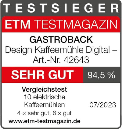 GASTROBACK #42643 Design Kaffeemühle Digital, 31 Mahlgradeinstellungen von fein bis grob 2 Automatik