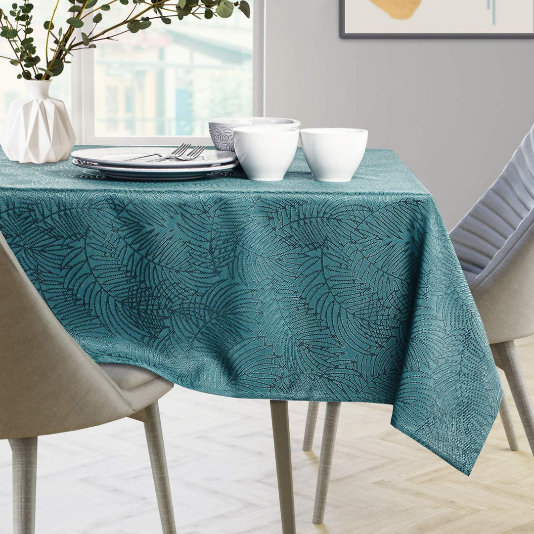 AmeliaHome Tischläufer Set 35x250 cm und 115x250 cm Lotuseffekt Wasserabweisend Blätter Petrol Gaia