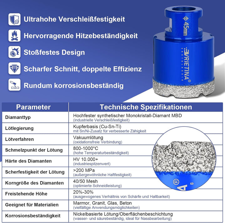 30 mm Diamant Fliesenbohrer HV 10000+ Härte M14 Diamantbohrer Glasbohrer Nass- / Trocken Fliesenbohr