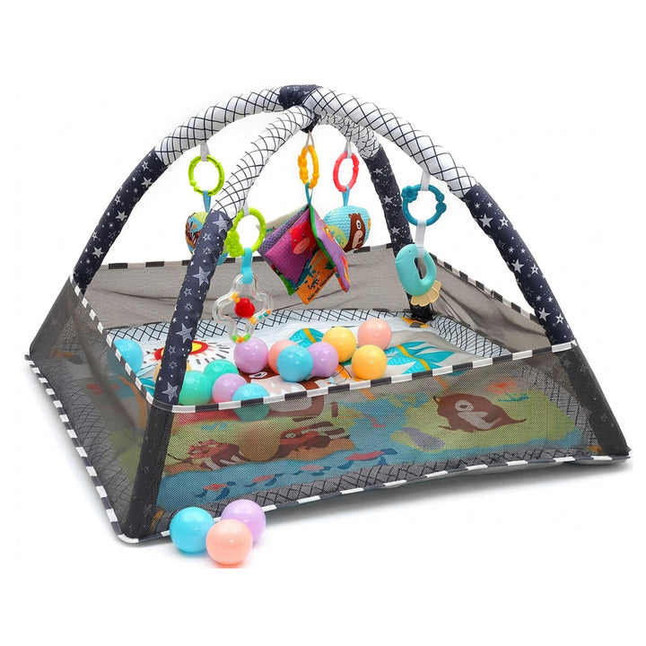 Relaxdays Spielbogen, mit Spielzeug, faltbar, HxBxT: 55 x 80 x 80 cm, Stoff & Schaumstoff, Baby Gym,