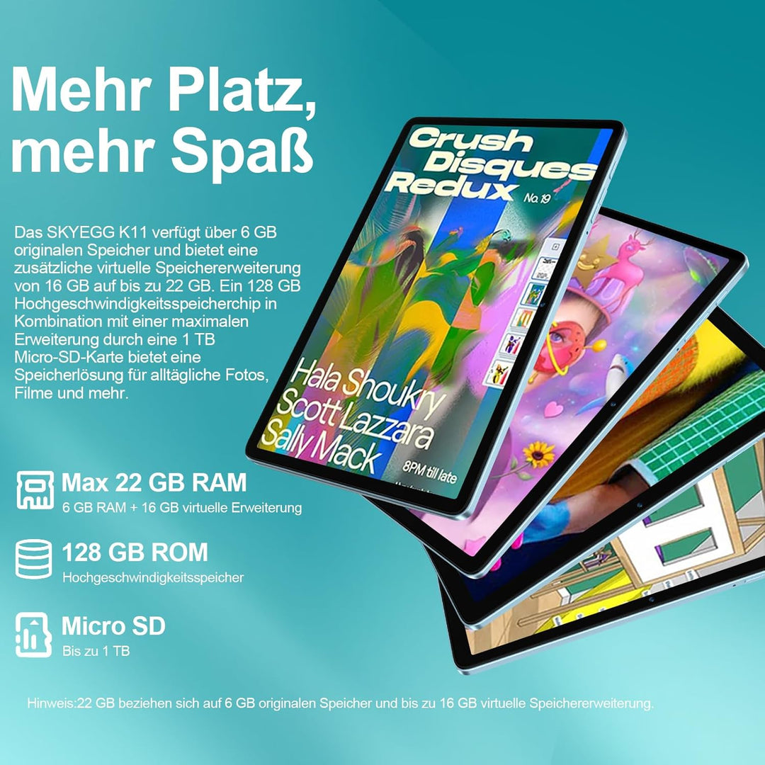 Tablet 10 Zoll Android 14, 128GB Speicher (erweiterbar), 8000mAh Akku, Tablet mit Tastatur & Maus, M